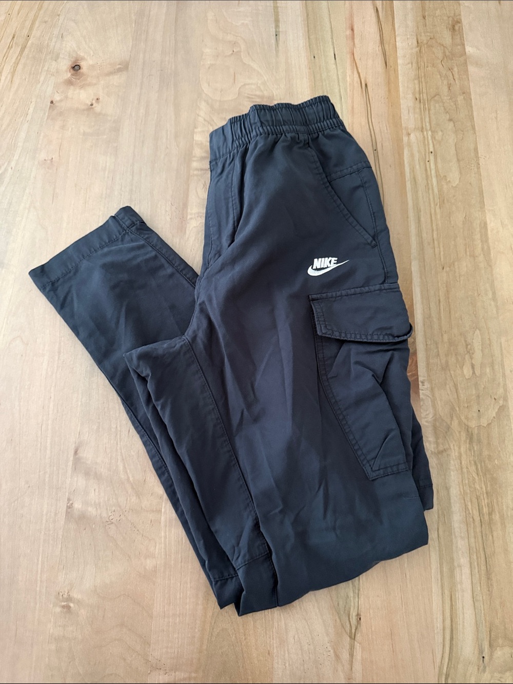 Nike Black Cargo Track Joggers with White Swoosh
